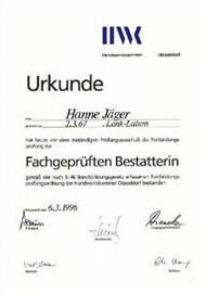 Urkunde des Bestatterverbands